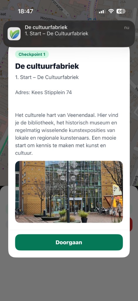 Checkpoint in een VitaalBuiten-route, met verhaal en foto van een culturele plek